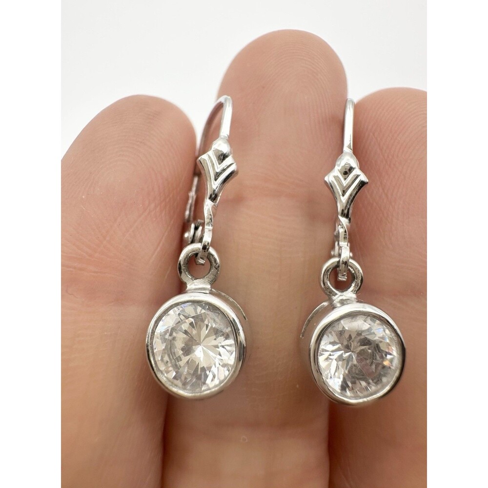 Rhodium Over Sterling Silver Round C Z Leverback Earrings